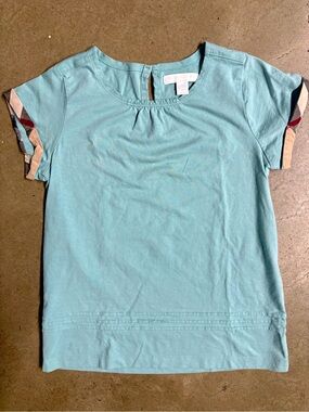 Burberry Aqua Short Sleeve Tee with Signature Plaid Trim
